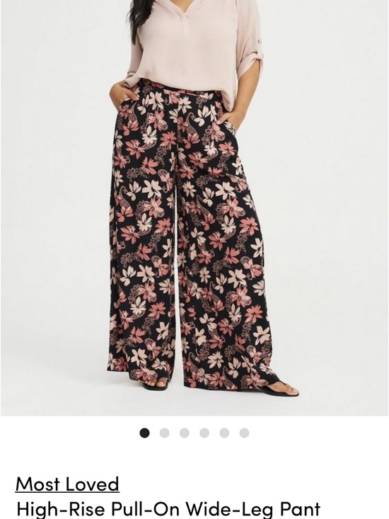 torrid Pants - torrid Black Wide-Leg Pull-On Pants with Pink Floral Print 3 Short